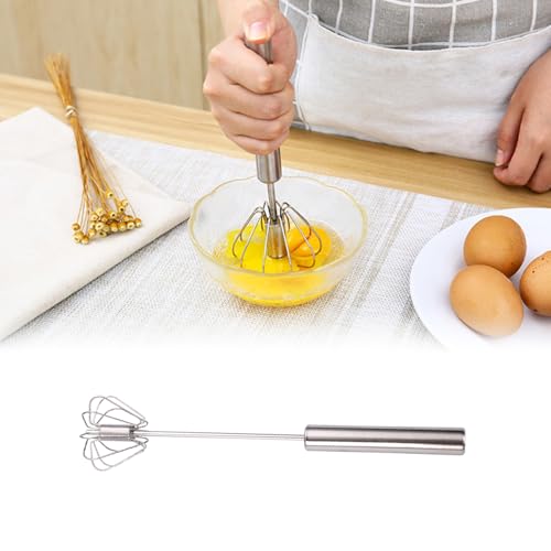 Halbautomatischer Schneebesen aus Edelstahl, Schneebesen Edelstahl, Stainless Steel Hand Push Easy Whisk Drehbarer Push Mixer Rührer zum Schneebesen, Schlagen, Rühren (klein) von ComedyKing