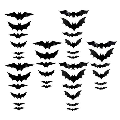 Halloween Deko, 2025 Neu LED Fledermaus Deko Leuchten 3D Decoration, 24 Stück Herbst Dekoration Halloween Decorations Indoor Fledermaus Dekoration Aufkleber (36pcs) von ComedyKing