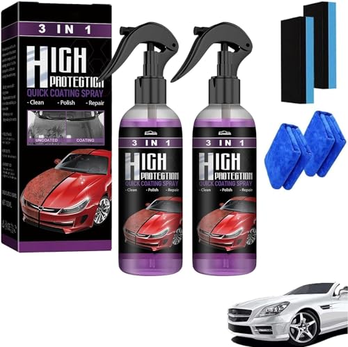 High Protection 3in1 Spray, Autowachs Versiegelung, 3-in-1 Hoher Schutz Schnelles Auto-Beschichtung Spray, Autowachs Spray Auto Politur, Multi Functional Coating Renewal Agent (2 Stück) von ComedyKing