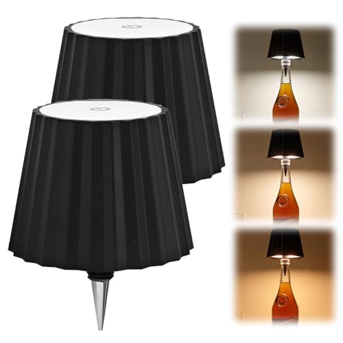 LED Akku Flaschenleuchte, Touch Tischlampe Kabellos RGB Dimmbare 3000k, Flaschenlampe Aufsatz led, LED Akku Flaschenaufsatz USB Wiederaufladbar für Garten (Schwarz*2, Typ des dreifarbigen Lichts) von ComedyKing