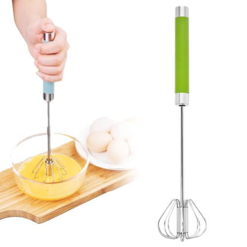 Stainless Steel Semi-Automatic Whisk, Schneebesen Edelstahl, Halbautomatischer Schneebesen aus Edelstahl, Drehbarer Push Mixer Rührer zum Schneebesen, Schlagen, Rühren (Grün, 10in) von ComedyKing