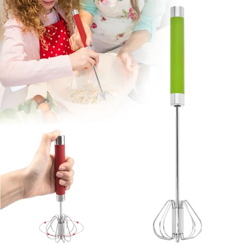 Stainless Steel Semi-Automatic Whisk, Schneebesen Edelstahl, Halbautomatischer Schneebesen aus Edelstahl, Drehbarer Push Mixer Rührer zum Schneebesen, Schlagen, Rühren (Grün, 12in) von ComedyKing