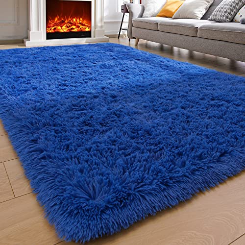 Comee Weicher Wohnzimmer-Teppich für Schlafzimmer, flauschiger Teppich für Kinderzimmer, moderner Zottelteppich, Heimdekoration, gemütlich, für Babys, Jungen, marineblau, 1.2 x 1.8 m von Comee