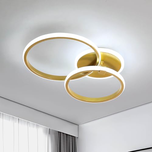 42W LED Deckenleuchte, Gold 3-Flammig LED Deckenlampe, Moderne Rund Ring Design Aluminium Deckenleuchten Wohnzimmerlampe Schlafzimmer Kronleuchter Kinderzimmer Lampe Kche Flur Decke Leuchte von Comely