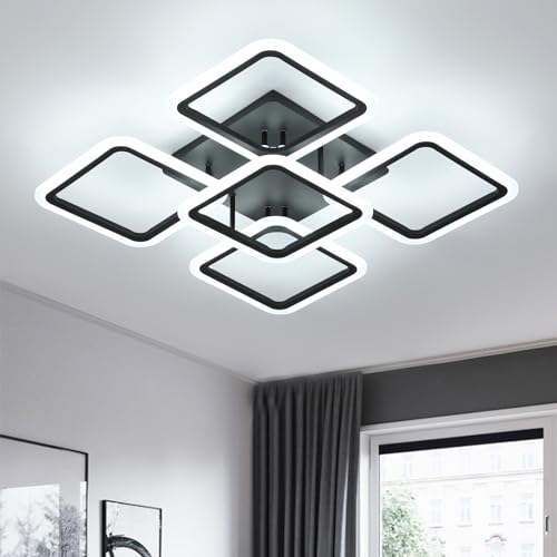 70W 7000LM LED Deckenleuchte, Schwarz Minimalistisches Design 5 Köpfe Quadratische Form LED Deckenlampe, Acryl Deckenbeleuchtung LED Modern für Schlafzimmer Wohnzimmer, Kaltes Weiß 6500K von Comely