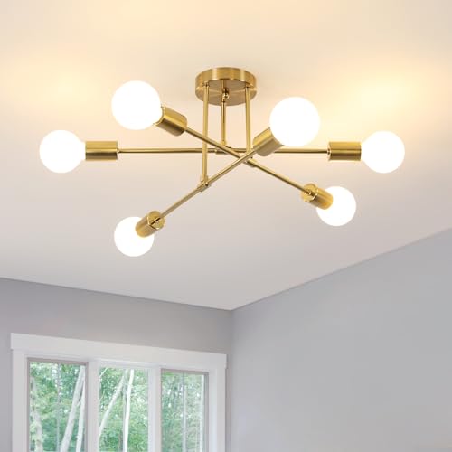 Comely 6-Flammig Vintage Kronleuchter, Retro Sputnik Deckenleuchte E27 Moderne Industrielle Deckenlampe aus Metall für Schlafzimmer Wohnzimmer Küche Flur, Gold von Comely