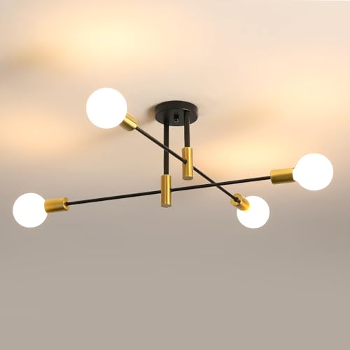 Comely Deckenlampe 4 Flammig E27 Retro Stil Schwarz Gold Metall Deckenleuchte Industrial Design für Wohnzimmer Esszimmer Schlafzimmer Loft Wohnzimmerbeleuchtung von Comely