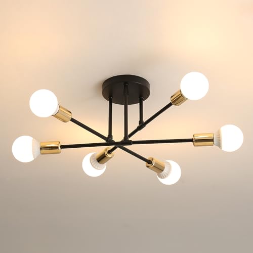 Comely Deckenlampe Design Molekularlampe 6 Flammig E27 Schwarz Gold Metall Retro Stil Deckenleuchte für Wohnzimmer Esszimmer Schlafzimmer Loft Innenbeleuchtung Industrial Look von Comely