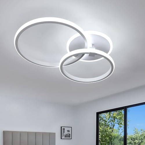 Comely Deckenlampe LED, 42W 4700LM Modern Rund LED Deckenleuchte, Kaltmweiß 6500K, 3-Ringen Weiße Deckenbeleuchtung für Wohnzimmer Schlafzimmer Küche Esszimmer, Ø52CM von Comely
