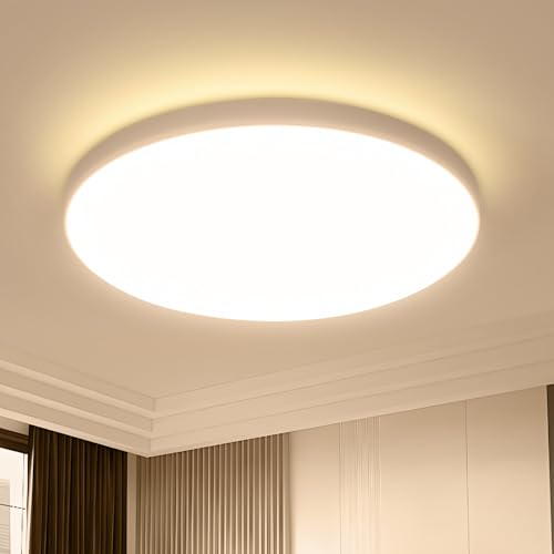 Comely Deckenlampe LED Deckenleuchte Flach 18W, Modern Rund Badezimmer Lampe 2025LM IP44 Wasserfest, Decke Küchenlampe Warmweiß 3000K für Wohnzimmer Schlafzimmer Keller Balkon Ø230MM von Comely