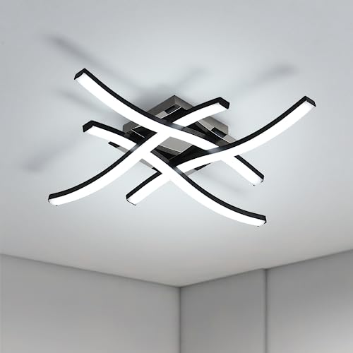Comely Deckenlampe LED Modern, Schwarz 24W 2300LM Elegantes 4 Curved Design Deckenleuchte, Deckenbeleuchtung LED für Wohnzimmer Schlafzimmer Küü che Balkon Korridor, Kaltweiß 6500K von Comely