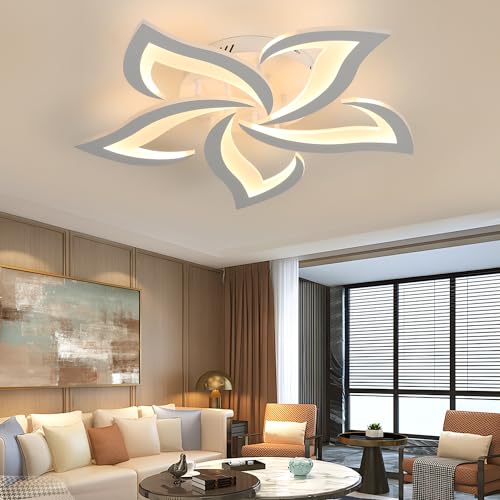 Comely Deckenlampe LED Wohnzimmer, 60cm 60W 6750LM LED Lampen Deckenleuchte, Moderne Blütenblatt Design Lampen für Wohnzimmer Küche Schlafzimmer Esszimmer, 3000K Warmweißes Licht, Weiß von Comely