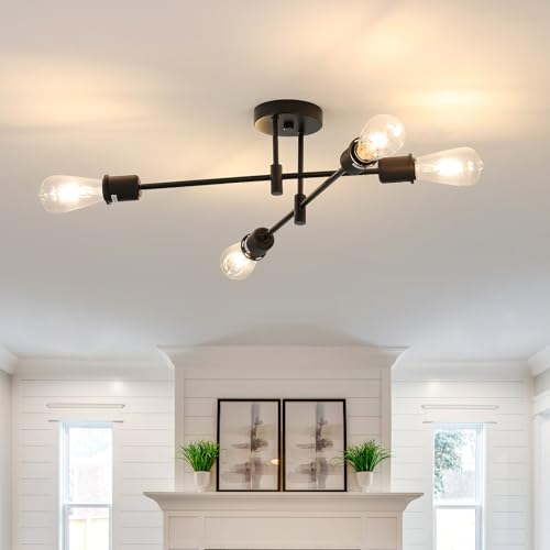 Comely Deckenleuchte Vintage, Modern Design Deckenlampe Schwarz Metall, E27 Kronleuchter für Küche Wohnzimmer Esszimmer Schlafzimmer von Comely