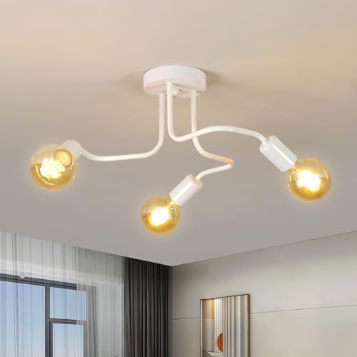 Comely Industrielle Deckenlampe, Kronleuchter aus weiß 3 E27, Retro Deckenleuchte für Schlafzimmer Wohnzimmer Küche, Form Biegen, Durchmesser 42cm (ohne Glühbirne) von Comely