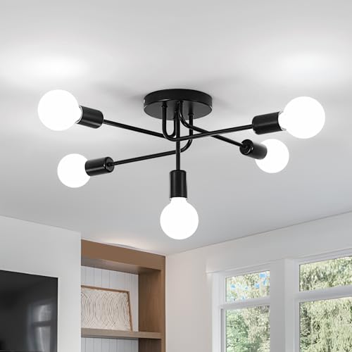 Comely Kronleuchter Industrielle Deckenleuchte, 5 Lichter E27 Metall Deckenlampe, Schwarz Retro Deckenbeleuchtung für Wohnzimmer Küche Esszimmer Schlafzimmer von Comely