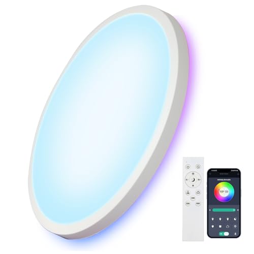 Comely LED Deckenlampe 28cm Rund 24W Dimmbar mit Fernbedienung RGB Hintergrundbeleuchtung IP44 Badezimmerlampe Deckenleuchte für Küche Flur Wohnzimmer Schlafzimmer von Comely