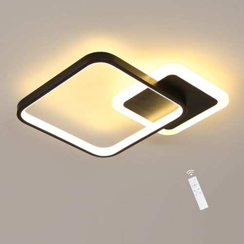 Comely LED Deckenlampe Dimmbar mit Fernbedienung, 20W Quadrat 33x33cm, Schwarz Acryl, Deckenleuchte für Wohnzimmer Schlafzimmer Flur Modern von Comely