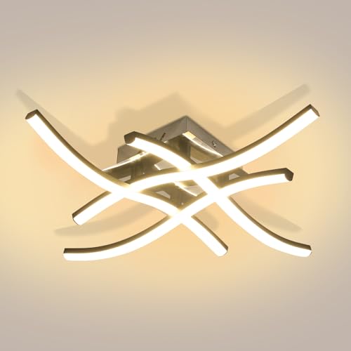 Comely LED Deckenleuchte, 4 Lichter Flurlampe Deckenlampe Modern 24W 2700LM, Elegantes Curved Design Schwarz LED Deckenlampe für Wohnzimmer Schlafzimmer Küchen von Comely