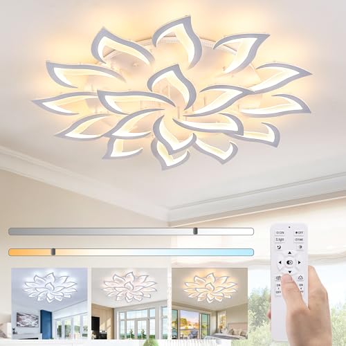 Comely LED Deckenleuchte Dimmbar, 120W LED Deckenleuchter Moderner Stil Große Deckenleuchte mit Fernbedienung/APP für Wohnzimmer, Schlafzimmer, 3000K–6500K, 110cm, Weiß von Comely