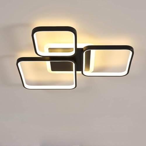 Comely LED Deckenleuchte Dimmbar Quadrat, 57cm 45W Schwarz Moderne LED deckenlampe mit Fernbedienung für Wohnzimmer Schlafzimmer, Dimmbar 3000K-6500K von Comely