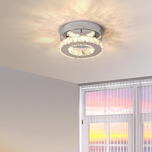 Comely LED Kristall Deckenleuchte, Moderne Kristallkronleuchter, Edelstahl Pendelleuchte Deckenbeleuchtung für Schlafzimmer Esszimmer Küche Balkon Flur, Warmweiß 3000K von Comely