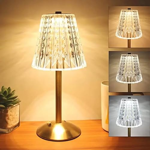 Comely LED Tischlampe Acryl, 3 Modi Touch Dimmbar Nachtlicht, Tischlampe Kabellos USB Aufladbar für Schlafzimmer, Esszimmer Bar, Cafe, 3000-6500K, Gold von Comely