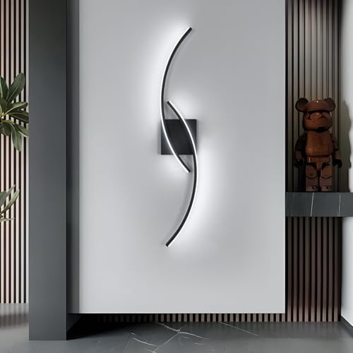 Comely LED Wandlampe Innen, Moderne 80cm 27W Schwarz LED Wandleuchte Wandleuchten für Schlafzimmer Wohnzimmer Korridor, Weißes Licht 6500K von Comely
