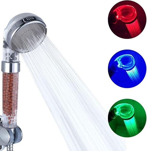 Comely Led Handbrause Duschkopf, LED Handbrause mit Farbwechsel Duschkopf LED Temperatur Gesteuert mit 3 Farben ändern für Badezimmer, Sparduschkopf (Duschkopf ohne Schlauch), Chrom von Comely