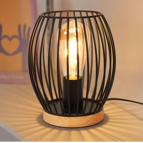 Comely Tischlampe, Nachttischlampe Schreibtischlampen für Schlafzimmer Wohnzimmer, schwarzer Retro Industrie Metallkäfiglampe von Comely