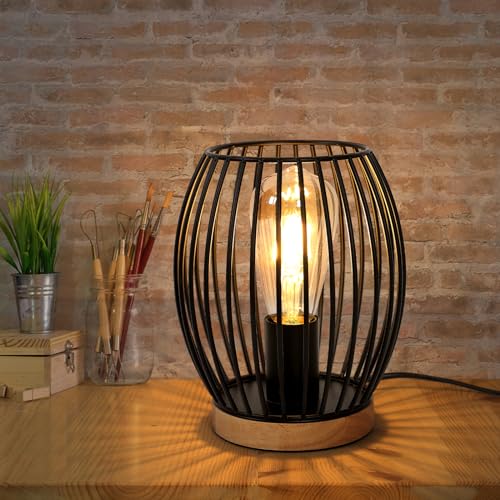 Comely Tischlampe Schwarz Metall, Schwarz Durchbrochene Nachttischlampe Vintage, Industrial Style Nachttischlampe Tischlampe E27 für Wohnzimmer, Arbeitszimmer, Nachttisch, Esszimmer von Comely