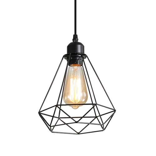 Comely Vintage Pendelleuchte Hängelampe, E27 Schwarz Käfig Hängende Lampe, Retro Industrial Lampenschirm Light, Decke Deckenlampe Hängeleuchte für Küche, Wohnzimmer, 20cm (Keine Glühbirne) von Comely