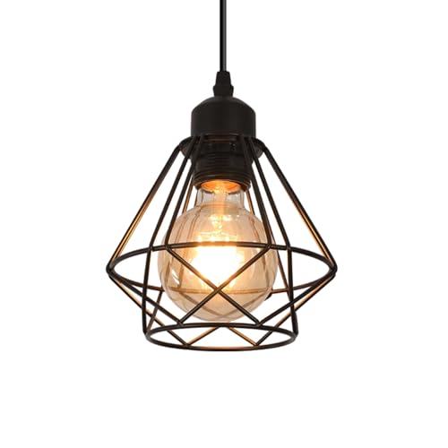 Comely Vintage Pendelleuchte Hängelampe, E27 Schwarz Käfig Hängende Lampe, Retro Industrial Lampenschirm Light, Decke Deckenlampe Hängeleuchte für Küche, Wohnzimmer Schlafzimmer Esstisch von Comely