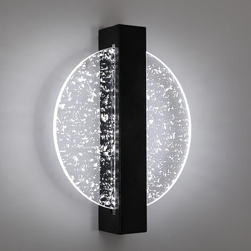 Comely Wandleuchte Innen LED, Schwarz 12W 1500LM Rund LED Wandlampe Kaltes Weiß 6500K, Wandbeleuchtung Innen für Wohnzimmer, Schlafzimmer, Treppenhaus, Flur von Comely