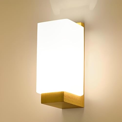 Comely Wandleuchte Innen Weiß, Moderne Wandlampe Innen aus Holz und Glas, Elegante Wandbeleuchtung mit E27 Fassung für Wohnzimmer Korridor Schlafzimmer Flur Nachtlampe Comely Wandleuchte Innen Weiß, Moderne Wandlampe Innen aus Holz und Glas, Elegante Wandbeleuchtung mit E27 Fassung für Wohnzimmer Korridor Schlafzimmer Flur Nachtlampe von Comely
