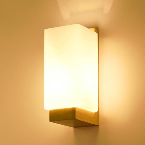 Comely Wandleuchte Innen Weiß, Moderne Wandlampe Innen aus Holz und Glas, Elegante Wandbeleuchtung mit E27 Fassung für Wohnzimmer Korridor Schlafzimmer Flur Nachtlampe von Comely