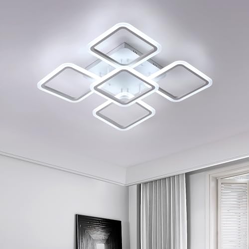 Deckenlampe LED, 70W 7000LM Kreative 5 Köpfe Quadratische Form LED Deckenleuchte, Acryl Weiß Deckenbeleuchtung LED Modern für Schlafzimmer Wohnzimmer, Kaltes Weiß 6500K von Comely