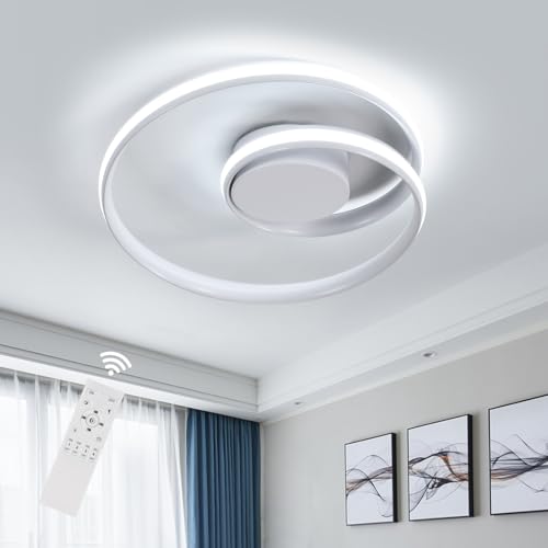 Comely Deckenlampe LED Modern, 55W Weiß Deckenleuchte Dimmbar mit Fernbedienung, Kreative Spiralförmige LED Deckenbeleuchtung für Wohnzimmer, Schlafzimmer, Küche, Flur von Comely