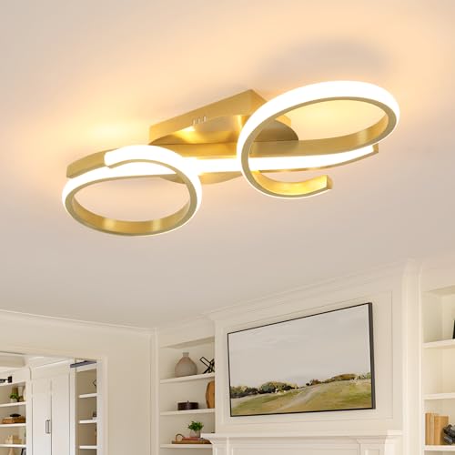 Deckenlampe LED Modern, 36W Kronleuchter Deckenleuchte, 3000K Warmweißes Licht Acryl LED Deckenbeleuchtung für Schlafzimmer Wohnzimmer Esszimmer Balkon Diele (Gold) von Comely