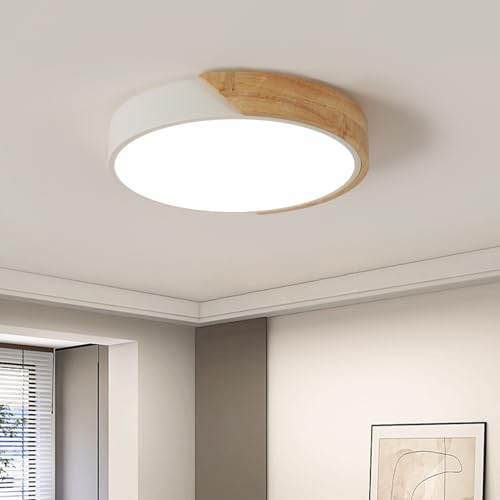 ComelyLED Deckenlampe Holz, 30W Deckenleuchte LED Moderne, Neutralweiß 4500K, Runde Flach LED Lampe Deckenleuchte für Schlafzimmer Wohnzimmer Küche Esszimmer Kinderzimmer Korridor, Weiß von Comely