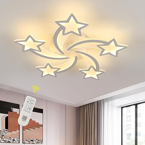 LED Deckenleuchte, 50W 6200LM Moderne Deckenlampe Dimmbar mit Fernbedienung 3000K-6500K, Stern Deckenleuchte Kinderzimmer Lampe Decke für Wohnzimmer Schlafzimmer Küche (Weiß, Dia 65 CM) von Comely