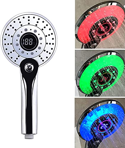 LED Duschkopf, Regendusche 3 Farben Farbwechsel Temperaturregelung, Handbrause mit Digital Temperaturanzeige, Gross, Wassersparend, Druckerhöhend Brausekopf, chrom von Comely