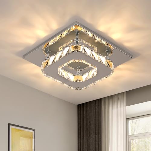 Comely Moderne Kristall Deckenleuchte, 15W LED Deckenleuchte Mini Kristall Kronleuchter, LED Deckenbeleuchtung für Schlafzimmer Badezimmer Küche Flur, 3000K Warmweißes Licht von Comely