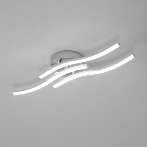 Moderne LED Deckenleuchte, 18W 2000LM Wellen-Design Deckenlampe LED Kaltes Weiß 6500K, Silbrig Deckenleuchte LED Für Wohnzimmer Schlafzimmer Esszimmer, Ø60CM von Comely