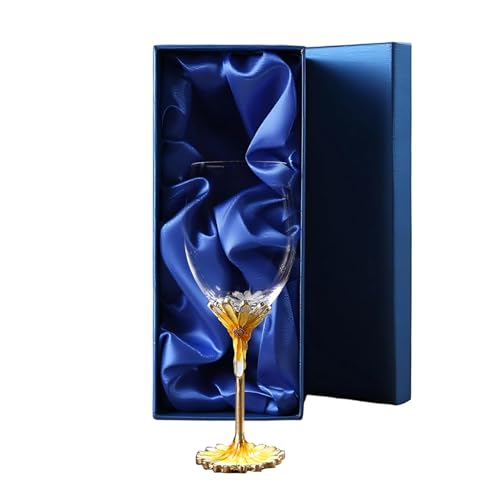 Simcat Weingläser, klare Emaille, handgefertigt, Weingläser, Champagner, Rotwein, florale Kelche (Gelb, 1 Glas-Geschenkbox) von Comeon