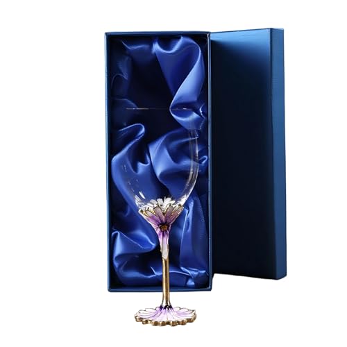 Simcat Weingläser, klare Emaille, handgefertigt, Weingläser, Champagner, Rotwein, florale Kelche (Violett, 1 Glas-Geschenkbox) von Comeon