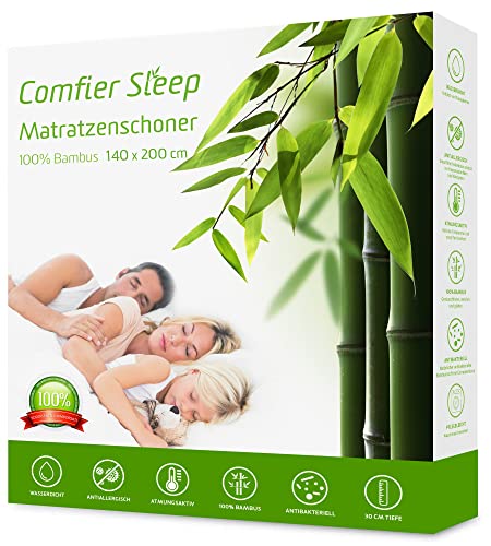 Comfier Sleep Matratzenschoner 140x200cm wasserdicht Matratzenauflage 100% Bambus Atmungsaktiv und Anti-Allergisch Bettbezug 140x200 Matrazenschoner 140x200 Antibakteriell mit Optimaler Passform von Comfier Sleep