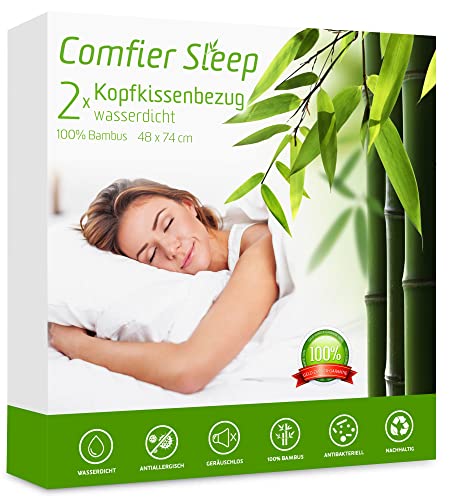 wasserdichte Kissenbezüge 48x74cm mit Reißverschluss, antiallergen, 100 % Bambus, 2er-Pack, Standardgröße, 2er-Pack, 48 x 74 cm von Comfier Sleep