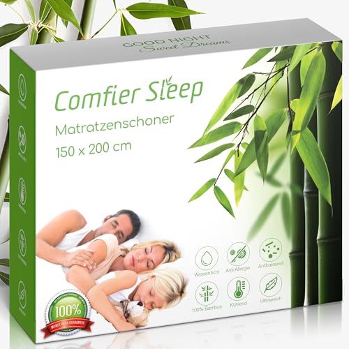 Wasserdichter Matratzenschoner 150 x 200 cm Matratzenauflage 100% Bambus Atmungsaktiv und Anti-Allergisch Matratzenschutzbezug Antibakteriell mit Optimaler Passform von Comfier Sleep