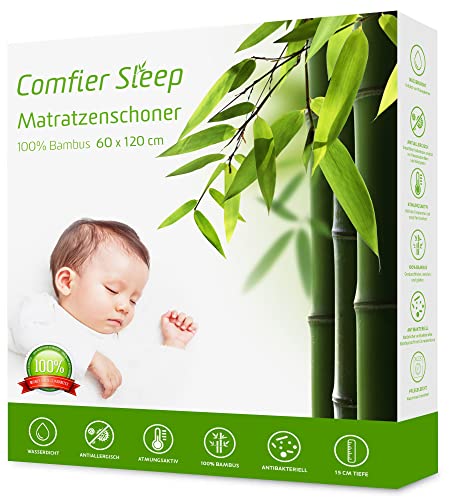 Matratzenschoner 60x120 Baby Wasserdicht 100% Bambus Matratzenschutzbezug für Kinderbetten weiche Atmungsaktiv und Geräuschfrei Antibakteriell mit Optimaler Passform sSpannbettlaken 60x120 Baby von Comfier Sleep