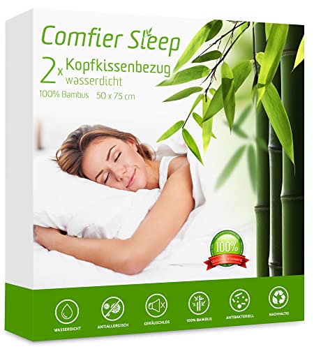 Comfier Sleep wasserdichte Kissenbezüge 50x75cm mit Reißverschluss, antiallergen, 100% Bambus, 2er-Pack, Standardgröße, 2er-Pack, 50 x 75 cm von Comfier Sleep
